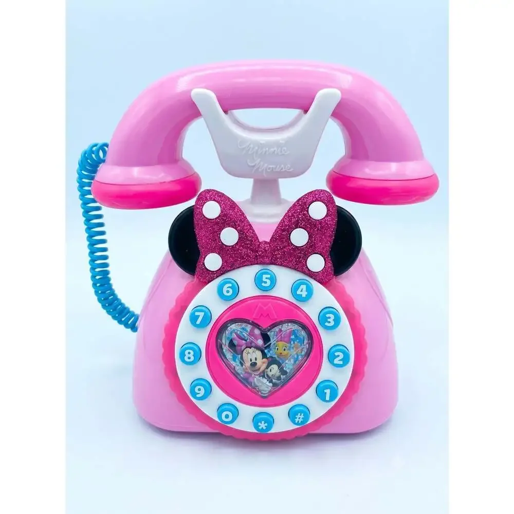 Disney Minnie Mouse Ring Me Rotary Toy Phone Lights Sounds + Play Cell Phone